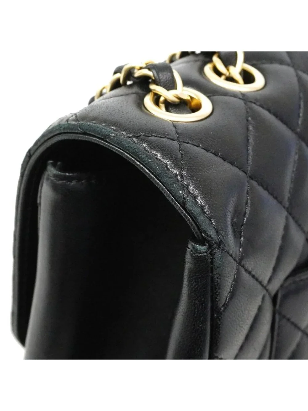 Chanel Shoulder Bag Deca Quilted Lambskin Black Champagne Gold